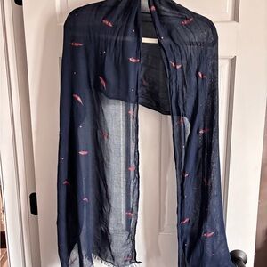 NWT Timberland Navy Scarf with Pink Feather Accents